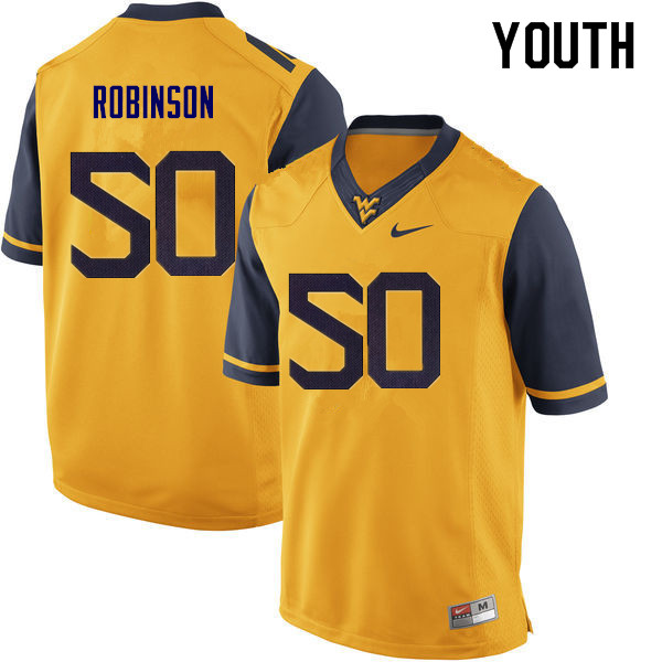 Youth #50 Jabril Robinson West Virginia Mountaineers College Football Jerseys Sale-Yellow - Click Image to Close